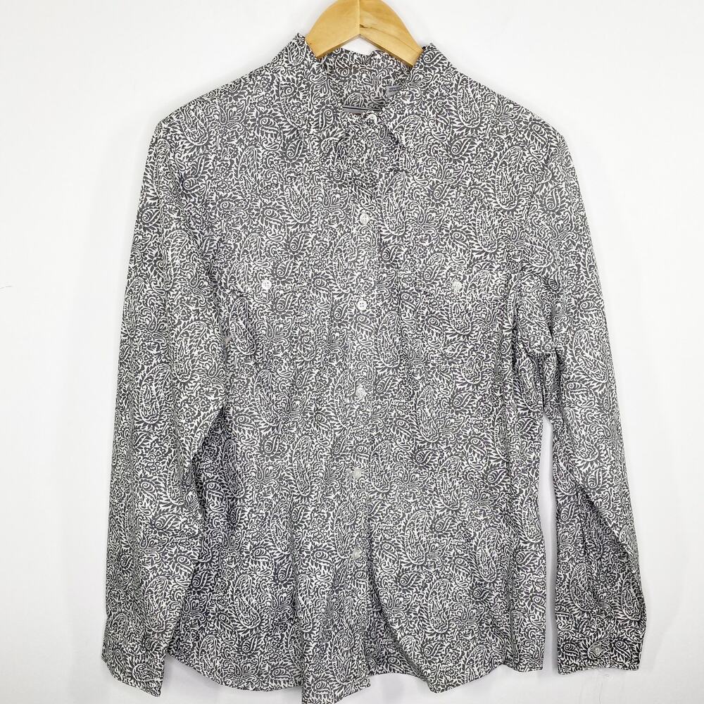 Roper Grey White Paisley Print Button Up Shirt Mens Size L Rodeo Western Cowboy